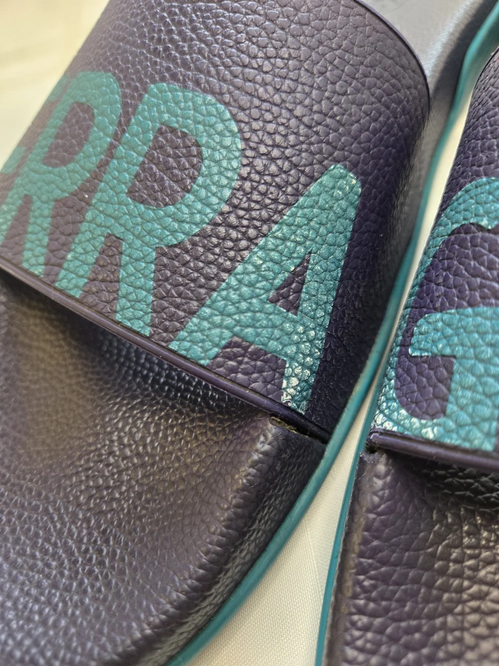 Salvatore Ferragamo Amos Logo Rubber Slide Sandals Purple Teal Men's Size 12